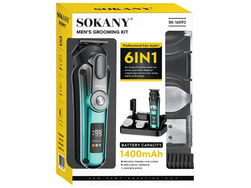 Тример набір Sokany SK-16093, 6в1, акумуляторний, насадки, дисплей