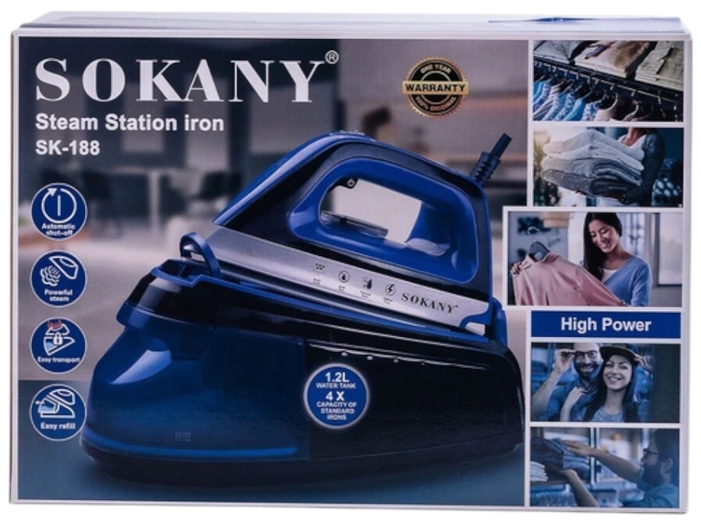 Утюг с паровой станцией Sokany, с парогенератором, 2400Вт, керамика, 40×21,5×28,5см, цвет синий