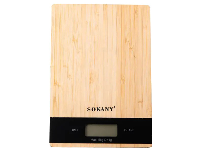Ваги кухонні Sokany, електронні, до 5кг, крок 1г, бамбук, 21,5х15х1,3см, колір бежевий