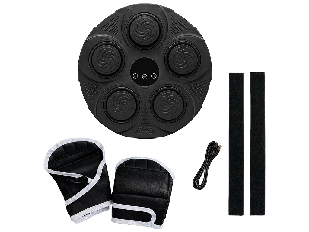 Тренажер боксерский музыкальный, настенный, ABS пластик, LED подсветка, Bluetooth, 40см, цвет черный