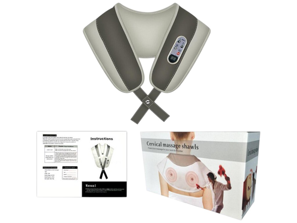 Массажер для шеи и плеч с пультом Cervical Massage Shawls, 50Вт, экокожа, цвет бежевый