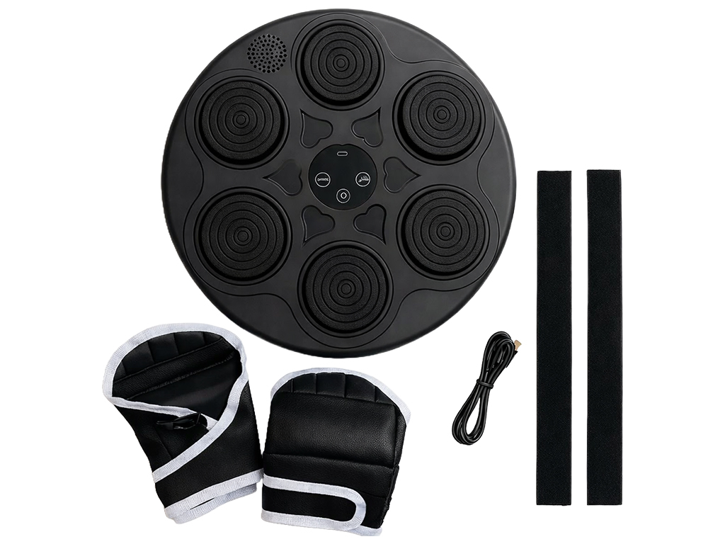 Тренажер боксерский музыкальный, настенный, ABS пластик, LED подсветка, Bluetooth, 38см, цвет черный