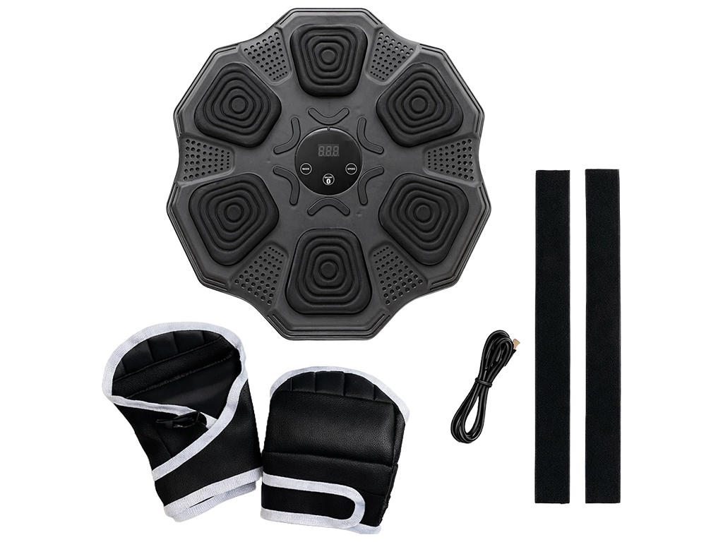 Тренажер боксерский музыкальный, настенный, ABS пластик, LED подсветка, Bluetooth, 35см, цвет черный