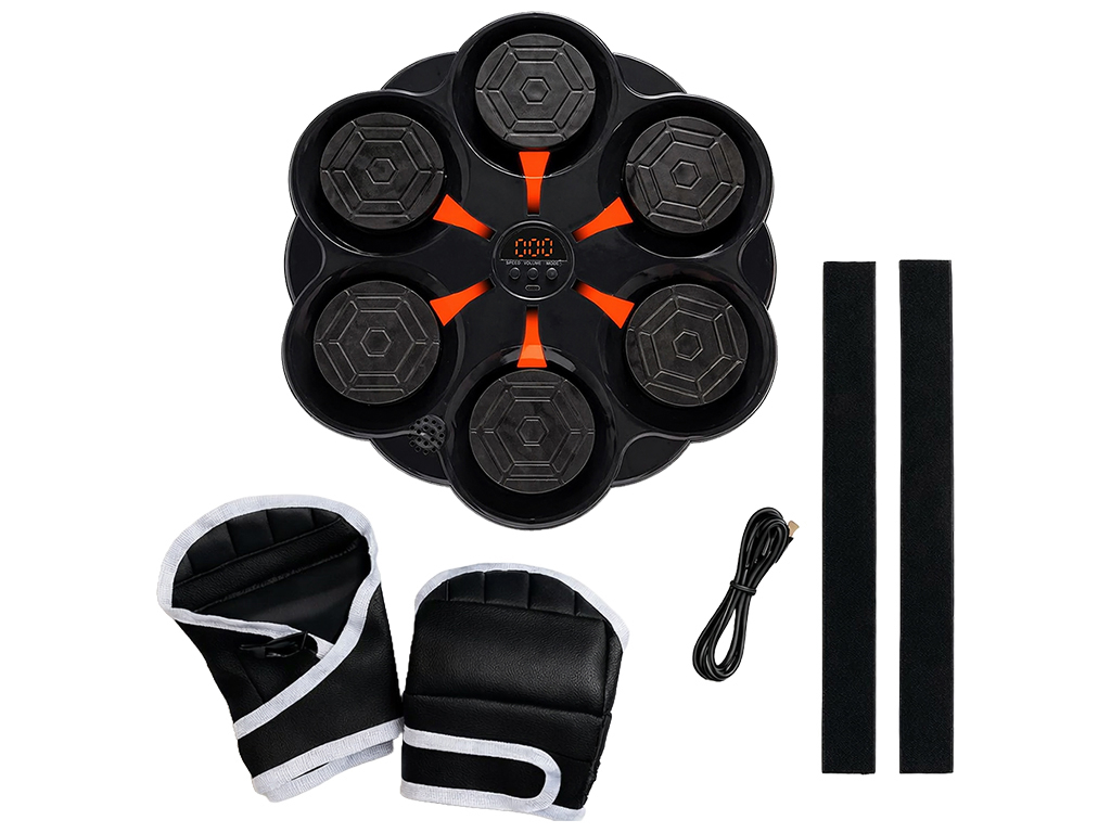 Тренажер боксерский музыкальный, настенный, ABS пластик, LED подсветка, Bluetooth, 46см, цвет черный