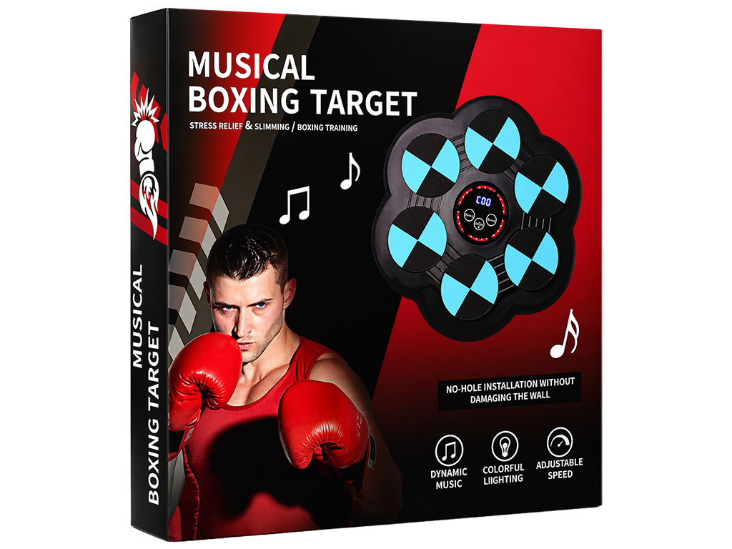 Тренажер боксерский музыкальный, настенный, ABS пластик, LED подсветка, Bluetooth, 37см, цвет черный