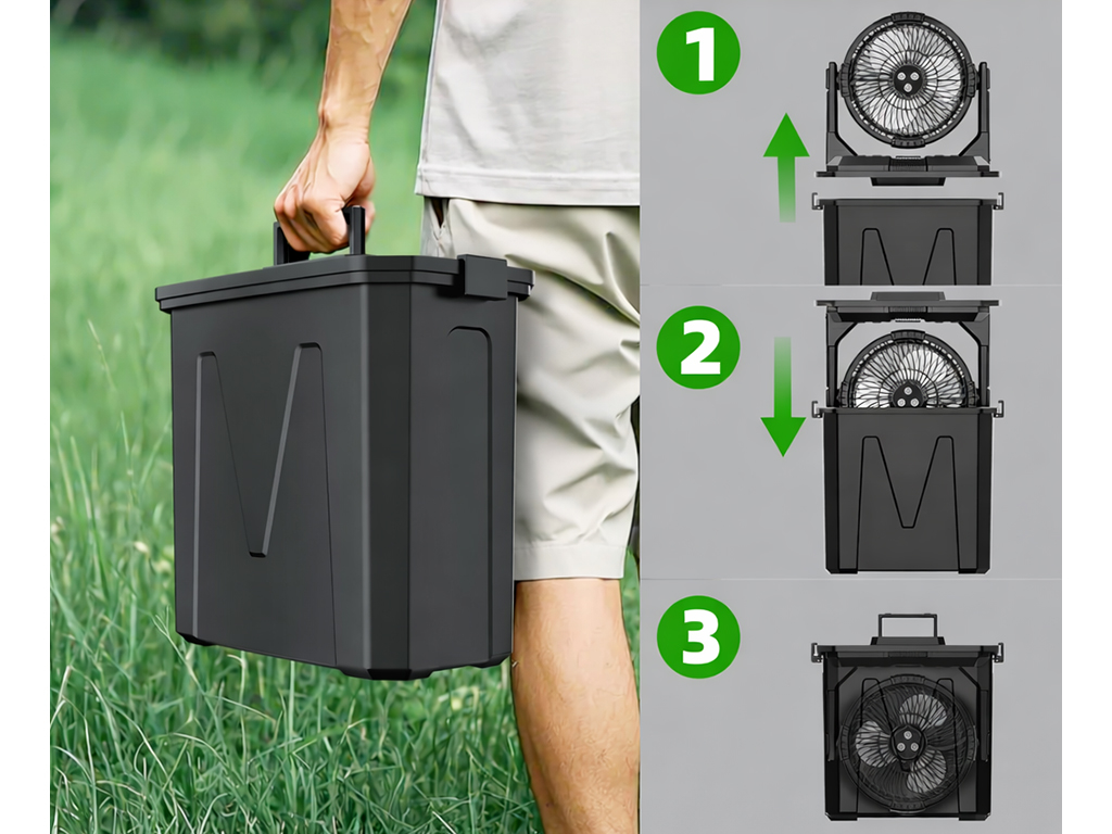 Вентилятор портативный, с распылением воды, аккумулятор, резервуар 9л, RGB подсветка, цвет хаки