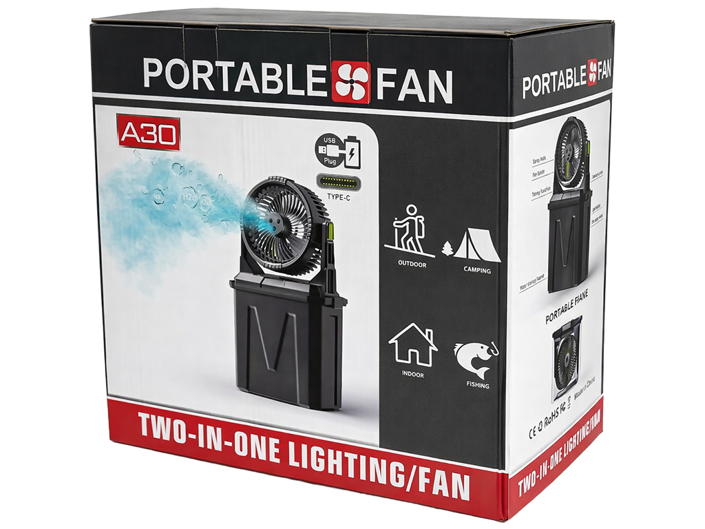 Вентилятор портативный, с распылением воды, аккумулятор, резервуар 9л, RGB подсветка, цвет хаки