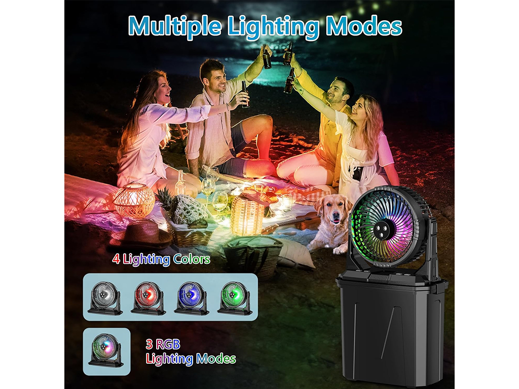 Вентилятор портативный, с распылением воды, аккумулятор, резервуар 9л, RGB подсветка, цвет хаки