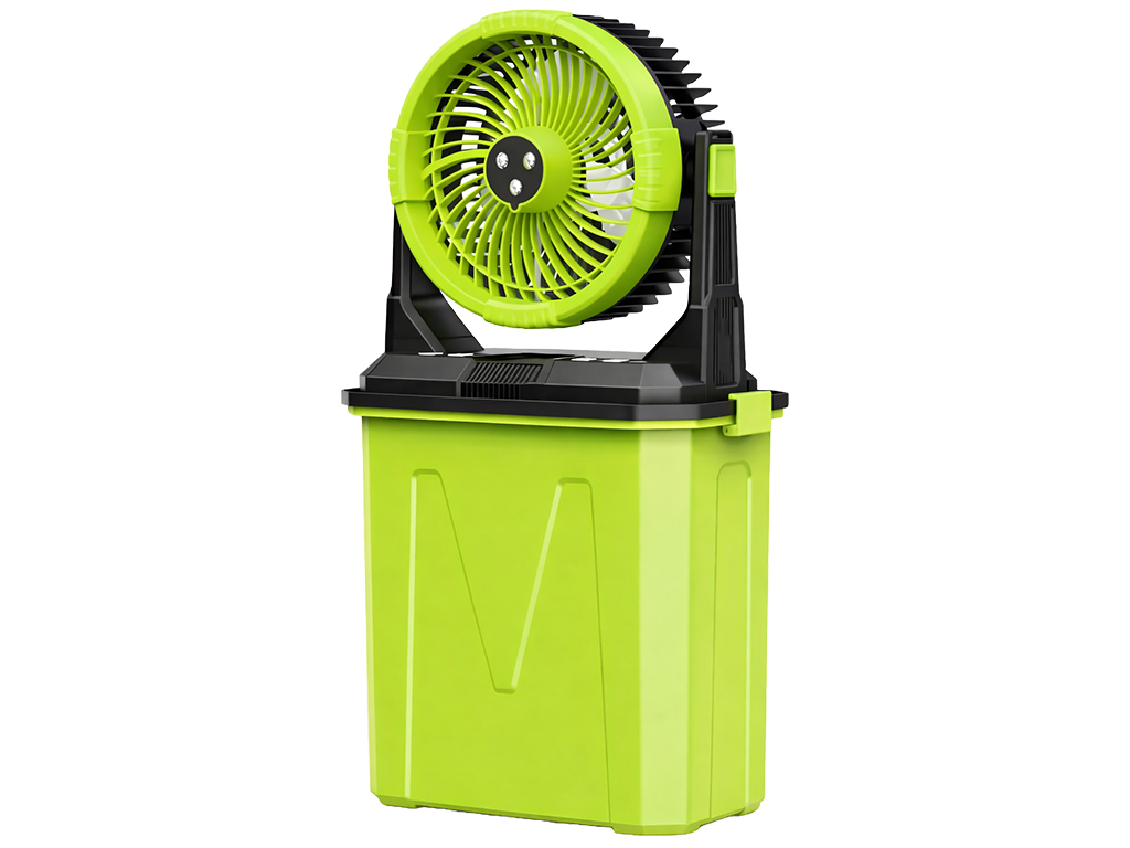 Вентилятор портативный, с распылением воды, аккумулятор, резервуар 9л, RGB подсветка, цвет зеленый