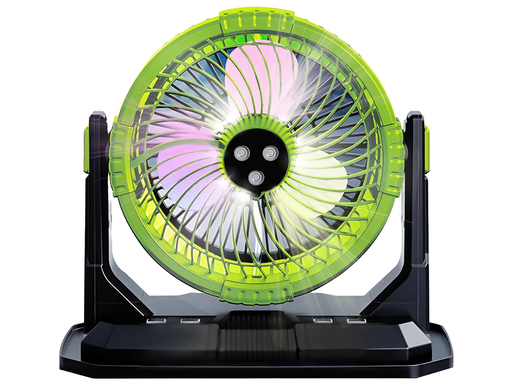 Вентилятор портативный, с распылением воды, аккумулятор, резервуар 9л, RGB подсветка, цвет зеленый