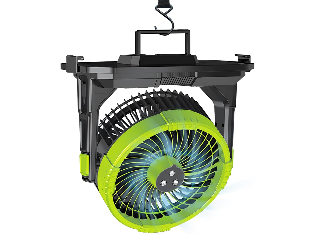 Вентилятор портативный, с распылением воды, аккумулятор, резервуар 9л, RGB подсветка, цвет зеленый