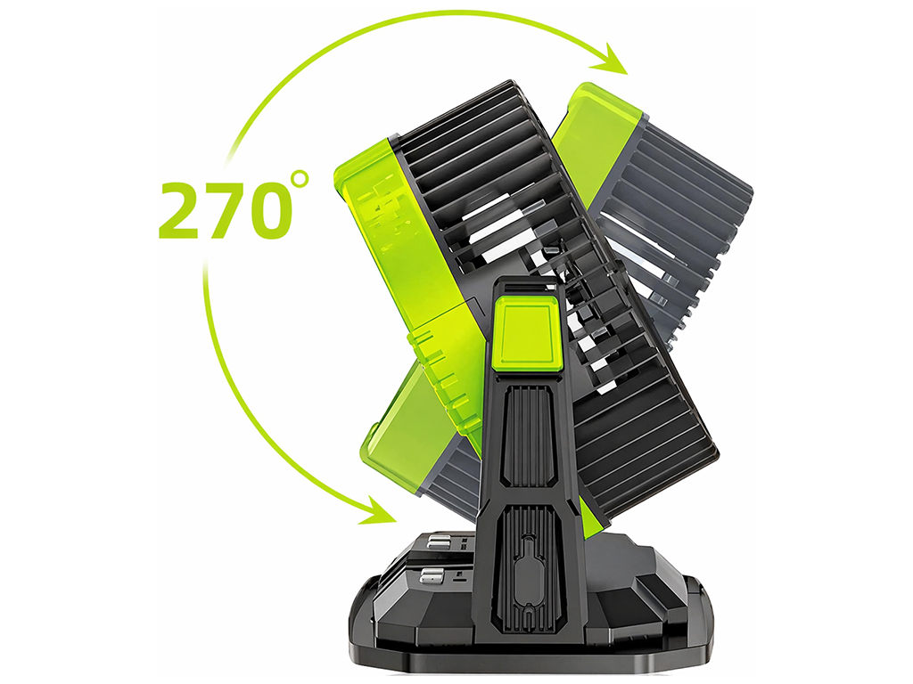 Вентилятор портативный, с распылением воды, аккумулятор, резервуар 9л, RGB подсветка, цвет зеленый