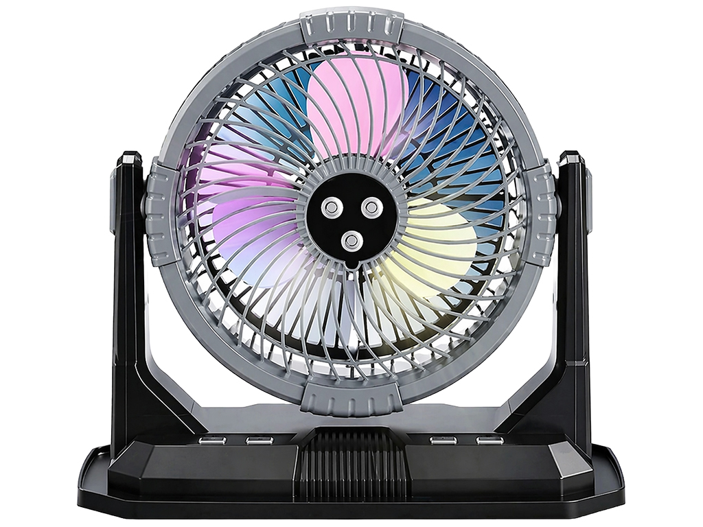 Вентилятор портативный, с распылением воды, аккумулятор, резервуар 9л, RGB подсветка, цвет серый