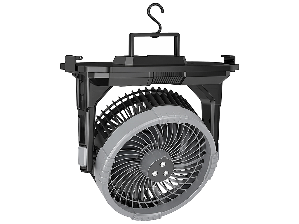 Вентилятор портативный, с распылением воды, аккумулятор, резервуар 9л, RGB подсветка, цвет серый