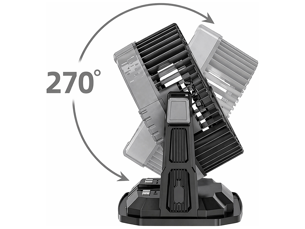 Вентилятор портативный, с распылением воды, аккумулятор, резервуар 9л, RGB подсветка, цвет серый