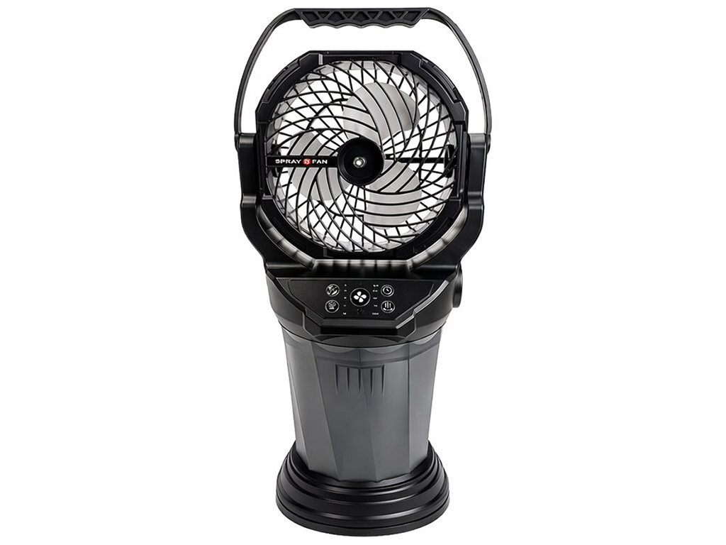 Вентилятор с увлажнением, аккумуляторный, резервуар 2л, LED подсветка, 4 скорости, цвет черный