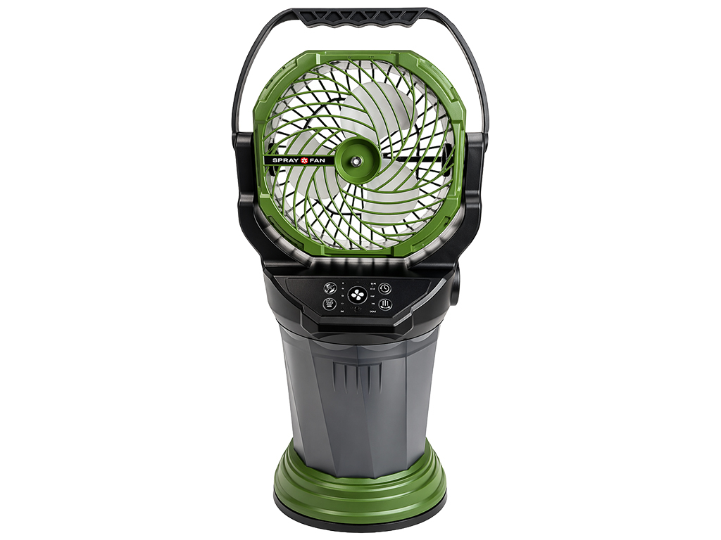 Вентилятор с увлажнением, аккумуляторный, резервуар 2л, LED подсветка, 4 скорости, цвет зеленый