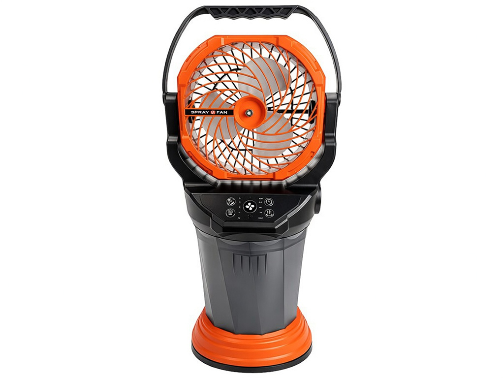 Вентилятор с увлажнением, аккумуляторный, резервуар 2л, LED подсветка, 4 скорости, цвет оранж