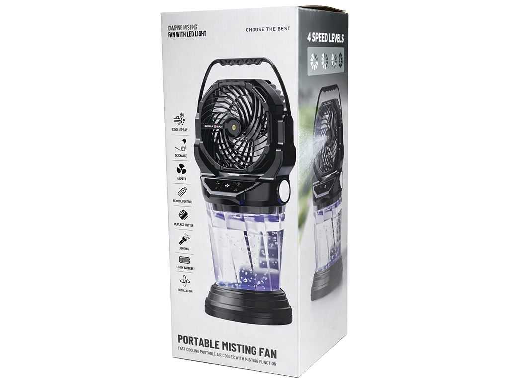 Вентилятор с увлажнением, аккумуляторный, резервуар 2л, LED подсветка, 4 скорости, цвет оранж