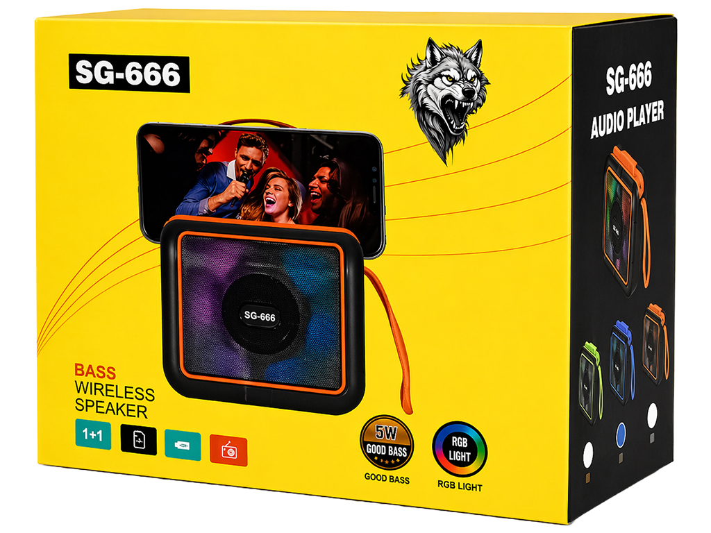 Колонка беспроводная, Bluetooth 5.3, RGB подсветка, аккумулятор 1200 мАч, пластик, 14×8,5×12,5см