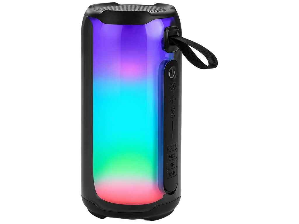 Колонка беспроводная, Bluetooth 5.3, LED подсветка, IPX7, ABS пластик, 18×8,8см, цвет черный