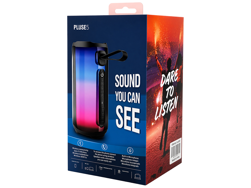 Колонка беспроводная, Bluetooth 5.3, LED подсветка, IPX7, ABS пластик, 18×8,8см, цвет черный