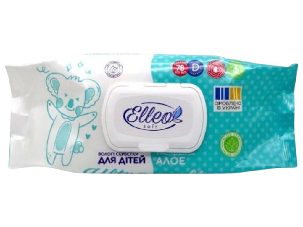 Салфетки влажные детские Elleo Soft, с клапаном и экстрактом алоэ, без спирта, 78шт