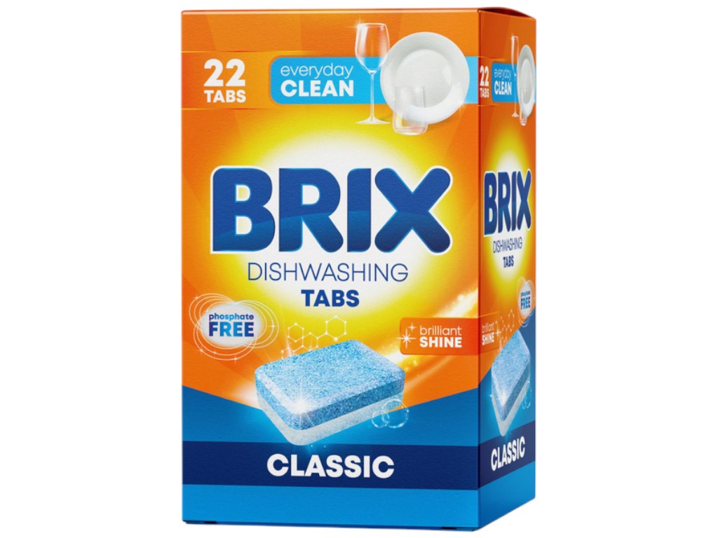 Таблетки для посудомоечной машины Brix Classic, бесфосфатные, 396г, 22шт