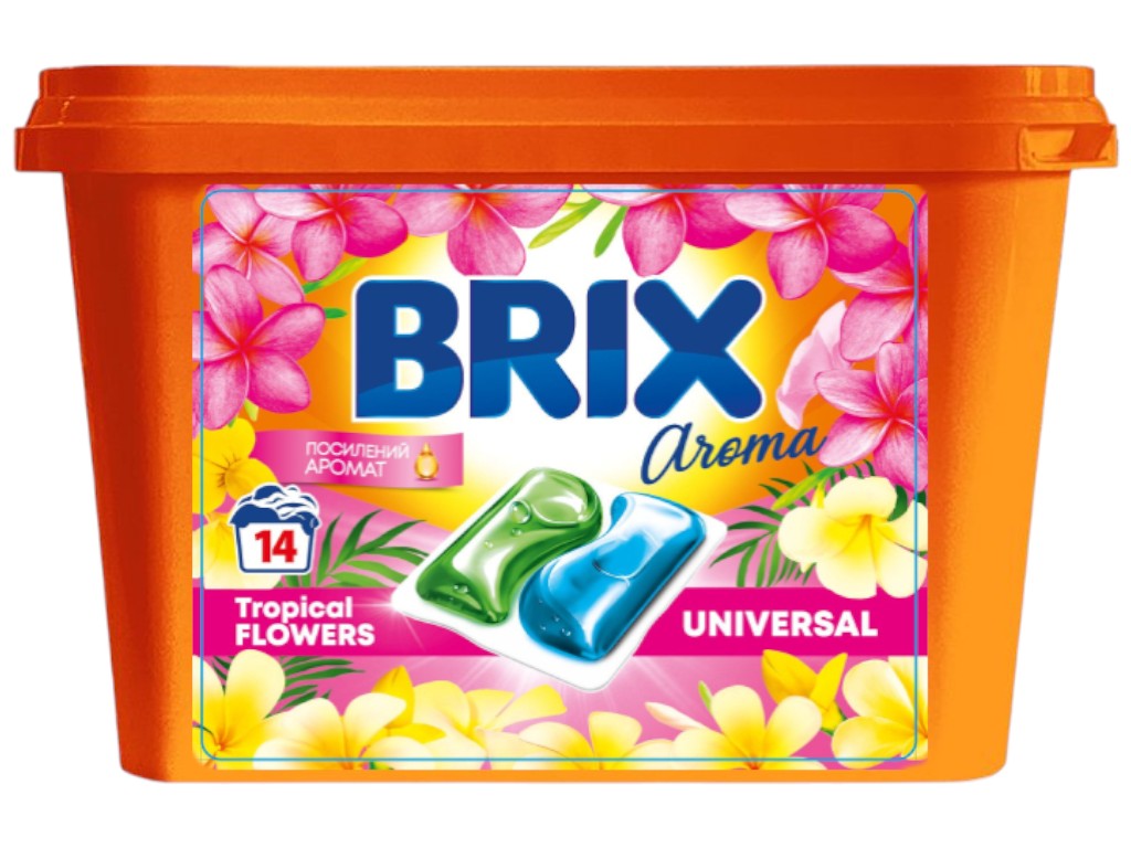 Капсулы-гель для стирки Brix Universal Aroma, универсальные, 330г, 14шт