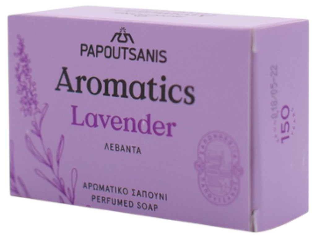 Мыло твердое Papoutsanis Aromatics, лаванда, прямоугольная форма, 100 г.