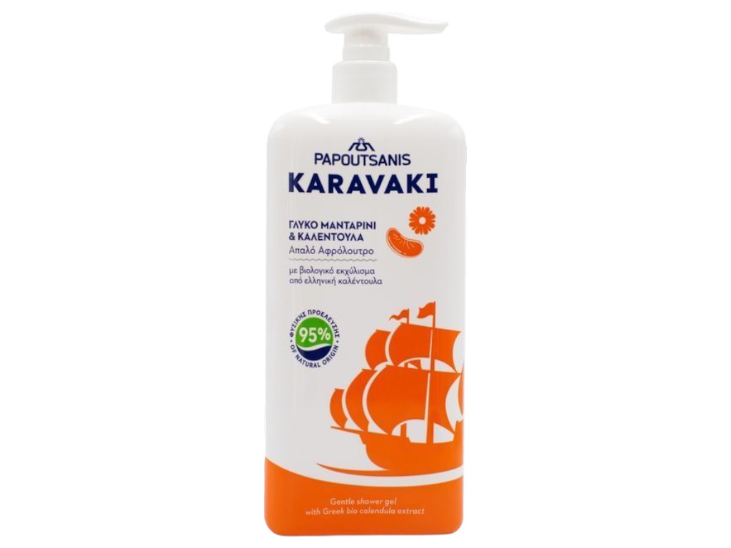 Гель для душа Karavaki календула и мандарин, витамин е, 95% натуральных компонентов, 750 мл