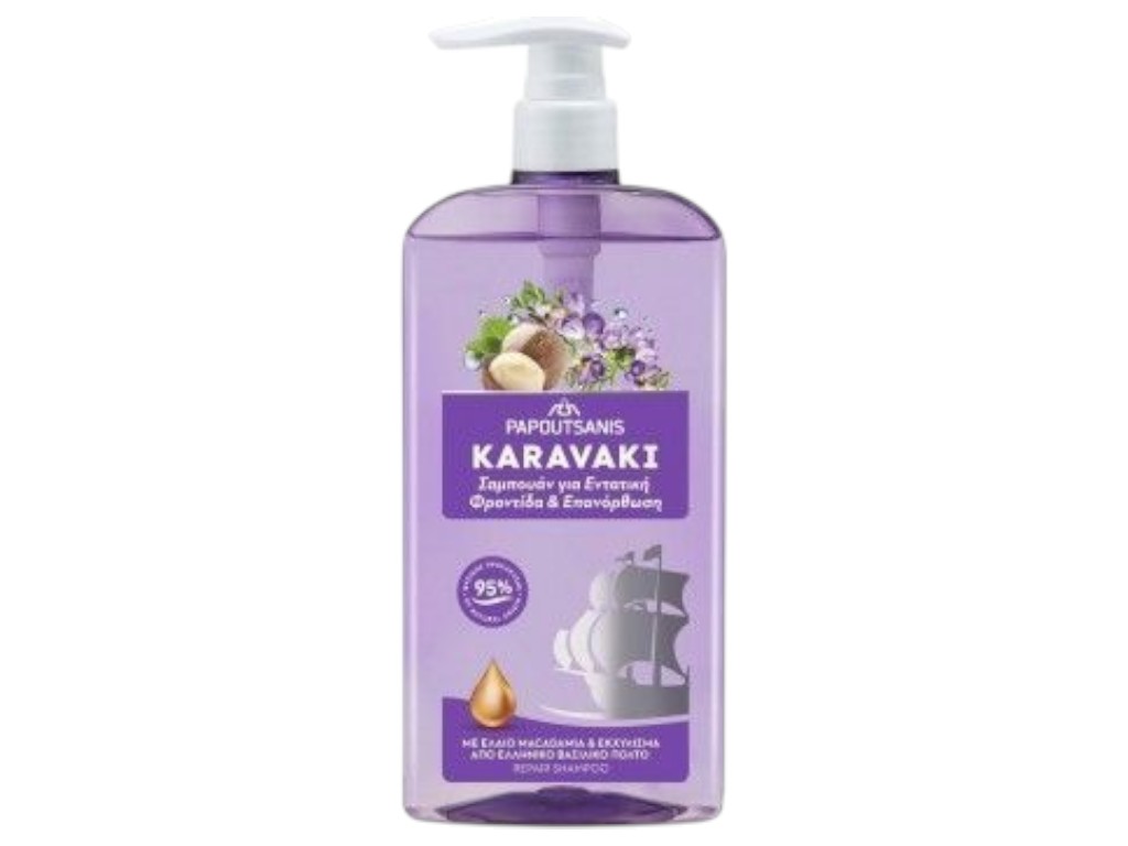 Шампунь Karavaki догляд та відновлення, для сухого та пошкодженого волосся, з дозатором, 600 мл