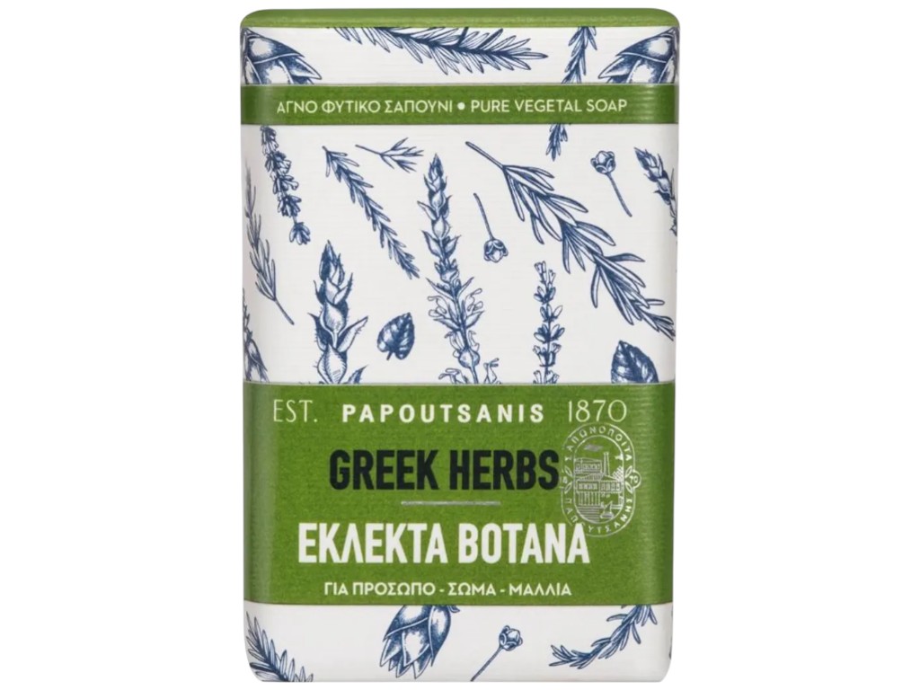 Мыло твердое Papoutsanis Greek Herbs, растительное, 150г, цвет светло-зелёный