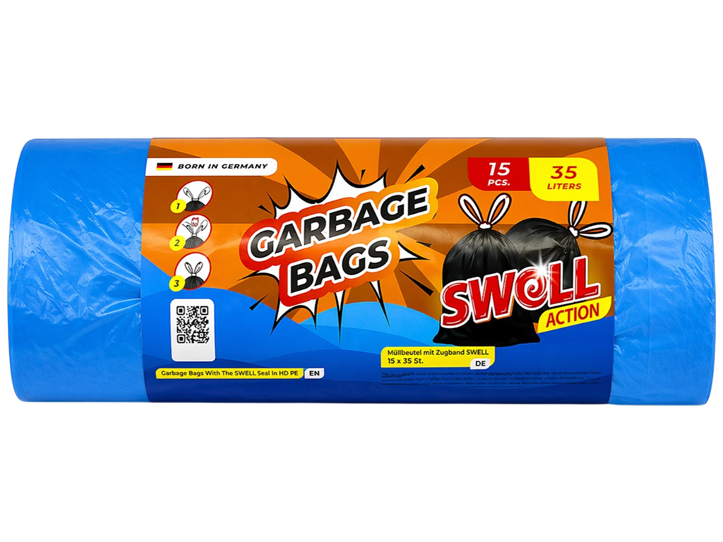 Пакеты для мусора с затяжкой Swell Garbage Bags, 35 л, 15 шт