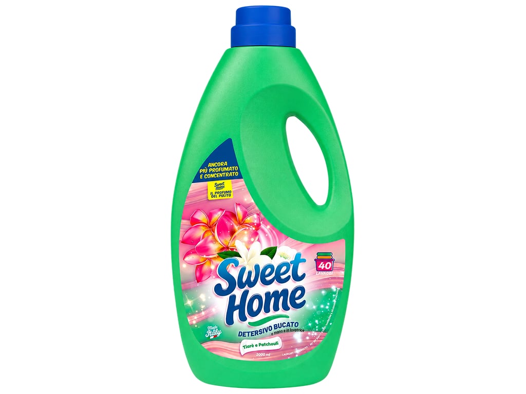 Концентрированный гель для стирки Sweet Home с ароматом тиаре и пачули, 40 стирок, 2л Концентрированный гель для стирки Sweet Home с ароматом тиаре и пачули, 40 стирок, 2л