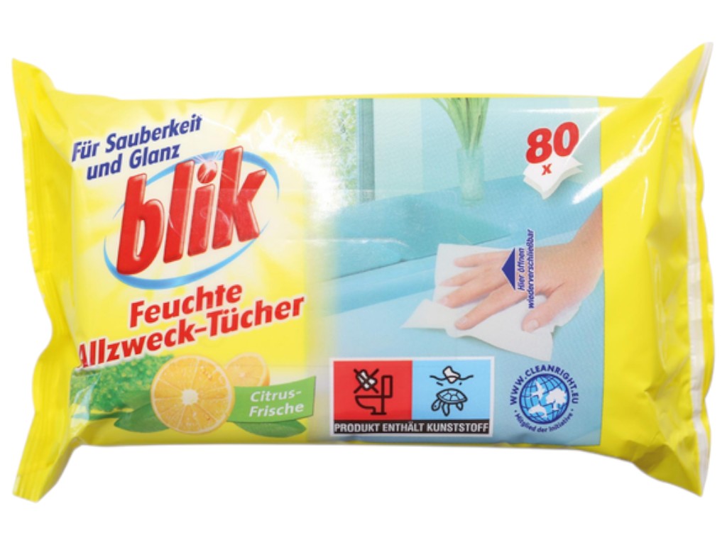 Серветки вологі для збирання Blik, універсальні, аромат цитрусова свіжість, 80шт