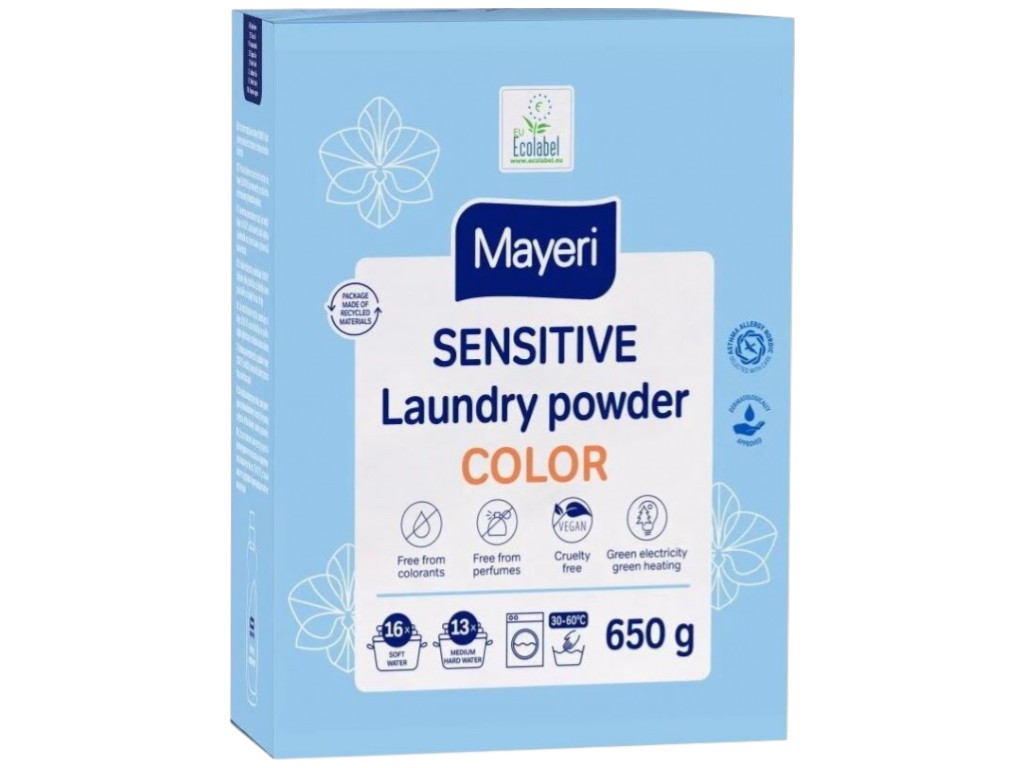 Порошок пральний Mayeri Sensitive Color, для кольорових тканин, 16 циклів, 650г