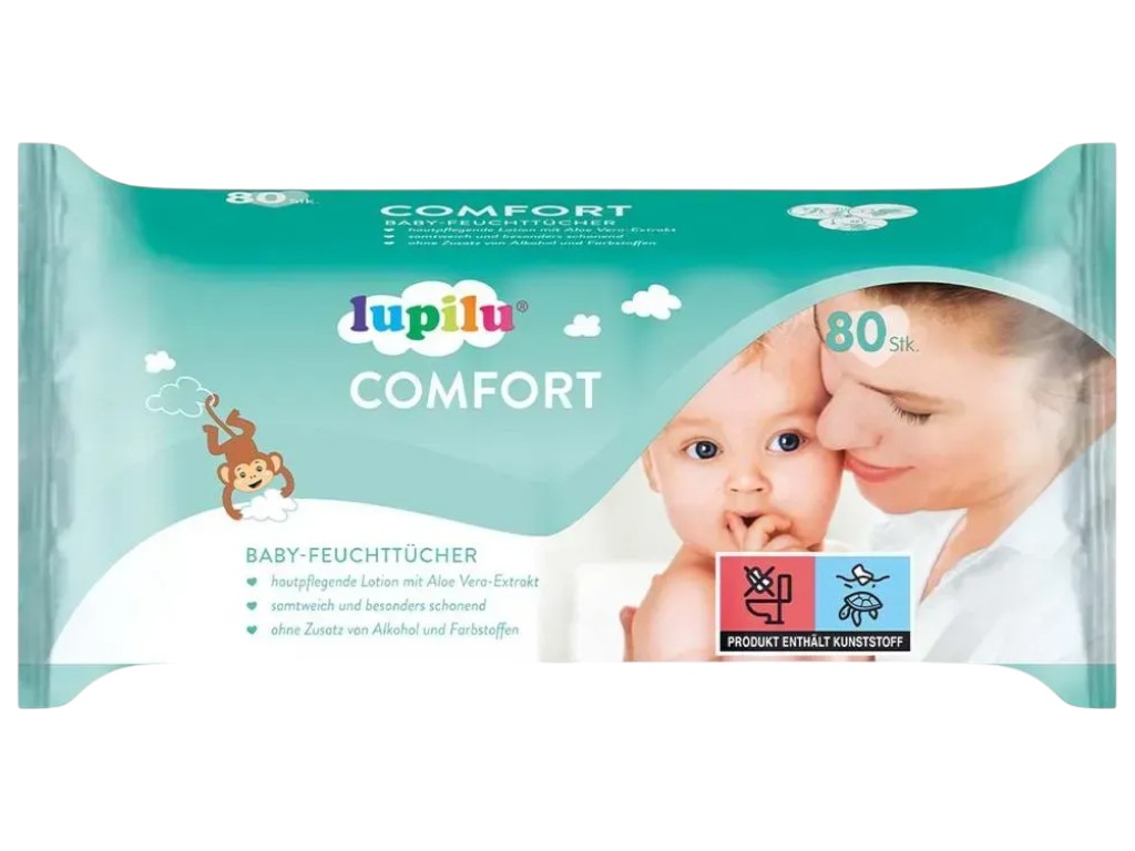Салфетки влажные детские Lupilu Comfort, без спирта, клапан-локер, 80шт