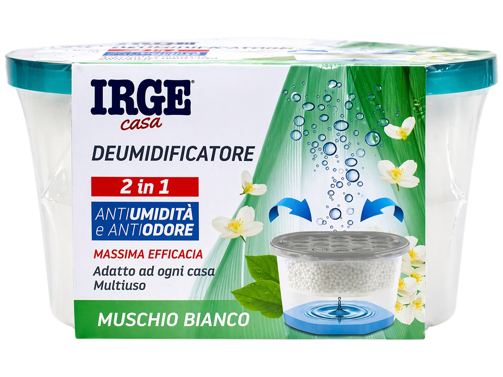 Поглинач вологи та запаху 2в1 IRGE Muschio Bianco, контейнер, аромат білого мускусу, 400 мл