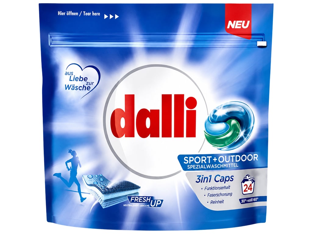 Капсулы для стирки Dalli Sport & Outdoor 3 в 1 для спортивной и функциональной одежды, 24 шт