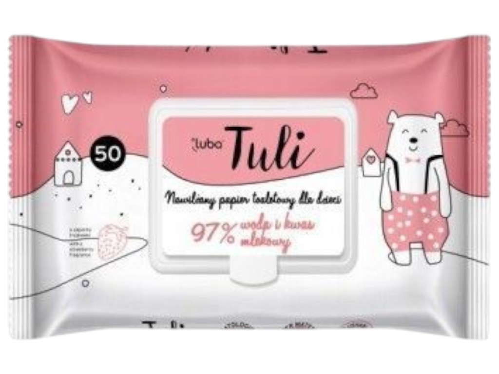 Туалетная бумага Luba Tuli детская, влажная, с клапаном, 97% воды и молочная кислота, 50 штук