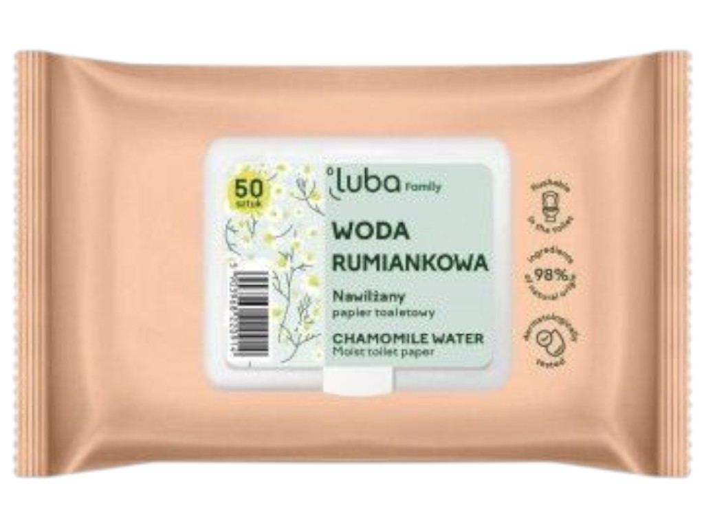 Туалетная бумага Luba ECO Family влажная, с клапаном, с ромашковой водой, 50 штук