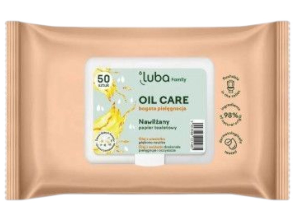 Туалетная бумага Luba Family влажная, с клапаном, Oil Care, 50 штук