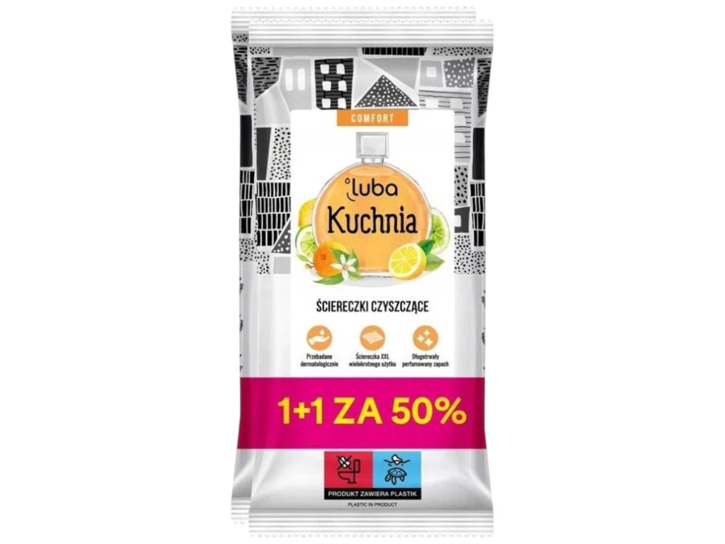 Салфетки влажные Luba Comfort 1+1, для кухни, парфюмированные, 32+32шт