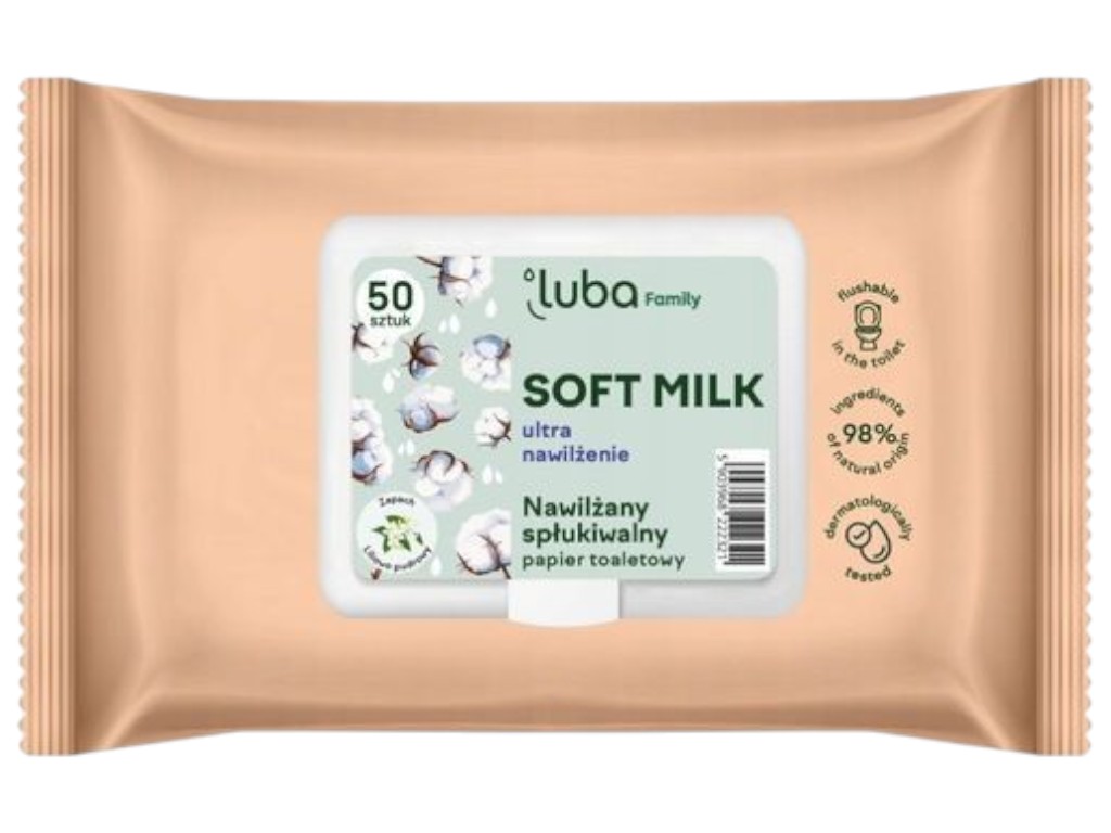 Туалетная бумага Luba Family влажная, с клапаном, Soft Milk, 50 штук