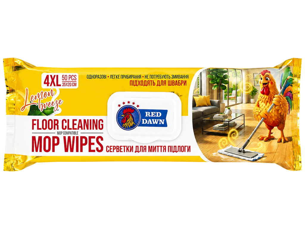 Влажные салфетки для мытья пола Red Dawn Lemon Breeze 4XL, 35×20см, 50шт