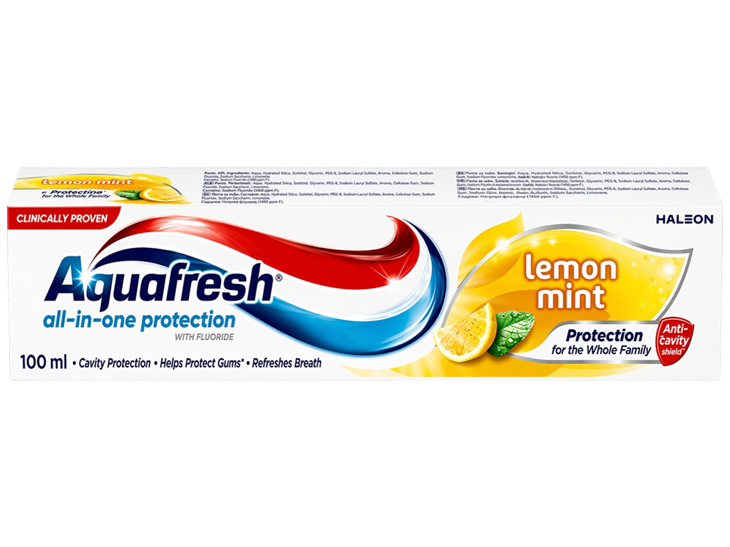 Зубная паста Aquafresh All-in-One Lemon Mint, с фторидом, 100 мл