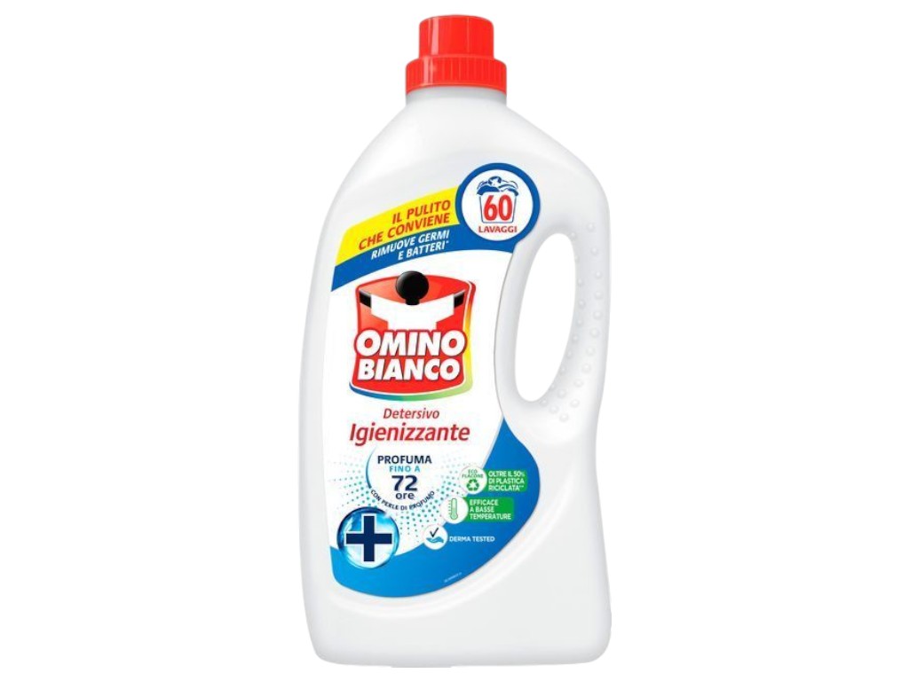 Гель Omino Bianco detersivo+igienizzante, безфосфатный, 60 стирок, 2400 мл