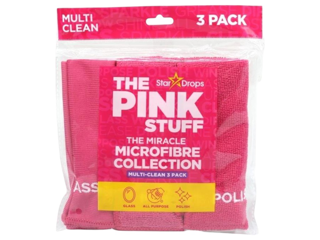 Набір серветок із мікрофібри The Pink Stuff, 30×30см, без розводів, 3шт
