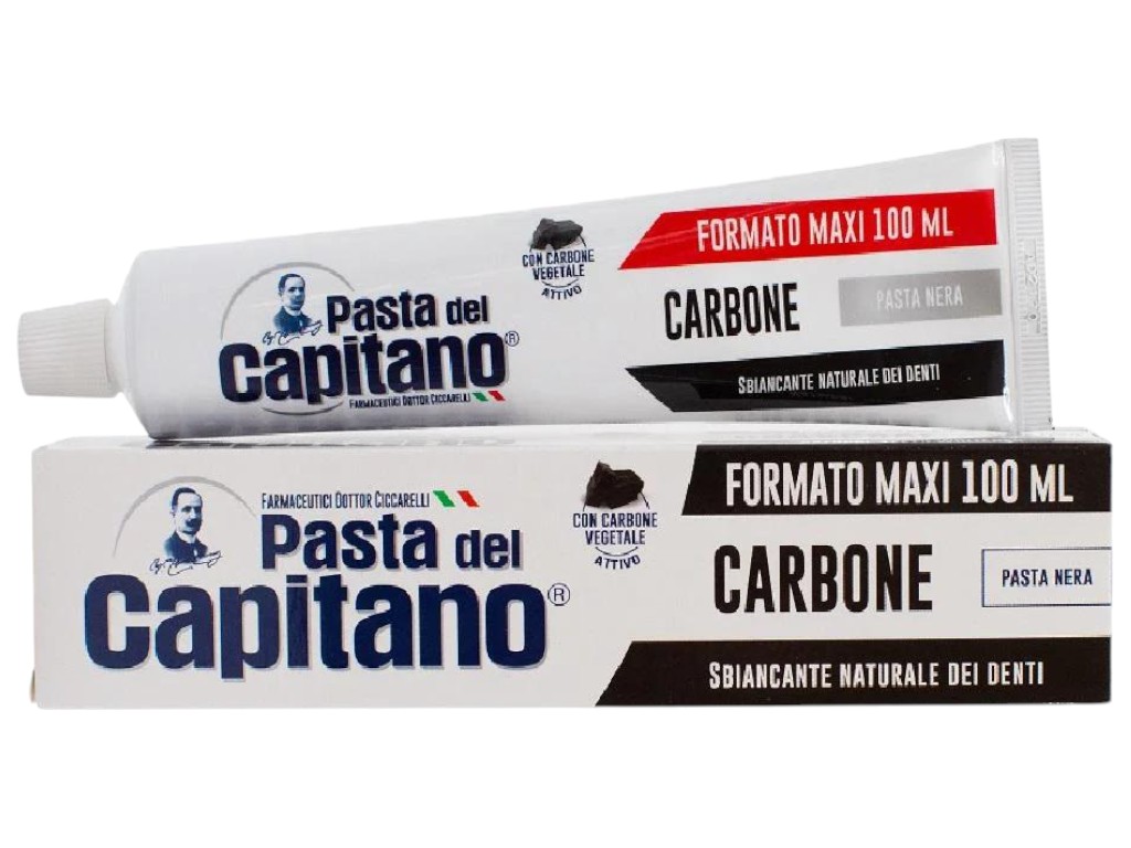 Зубна паста Pasta Del Capitano Carbone з вугіллям, без фтору, смак м'ята, 100мл